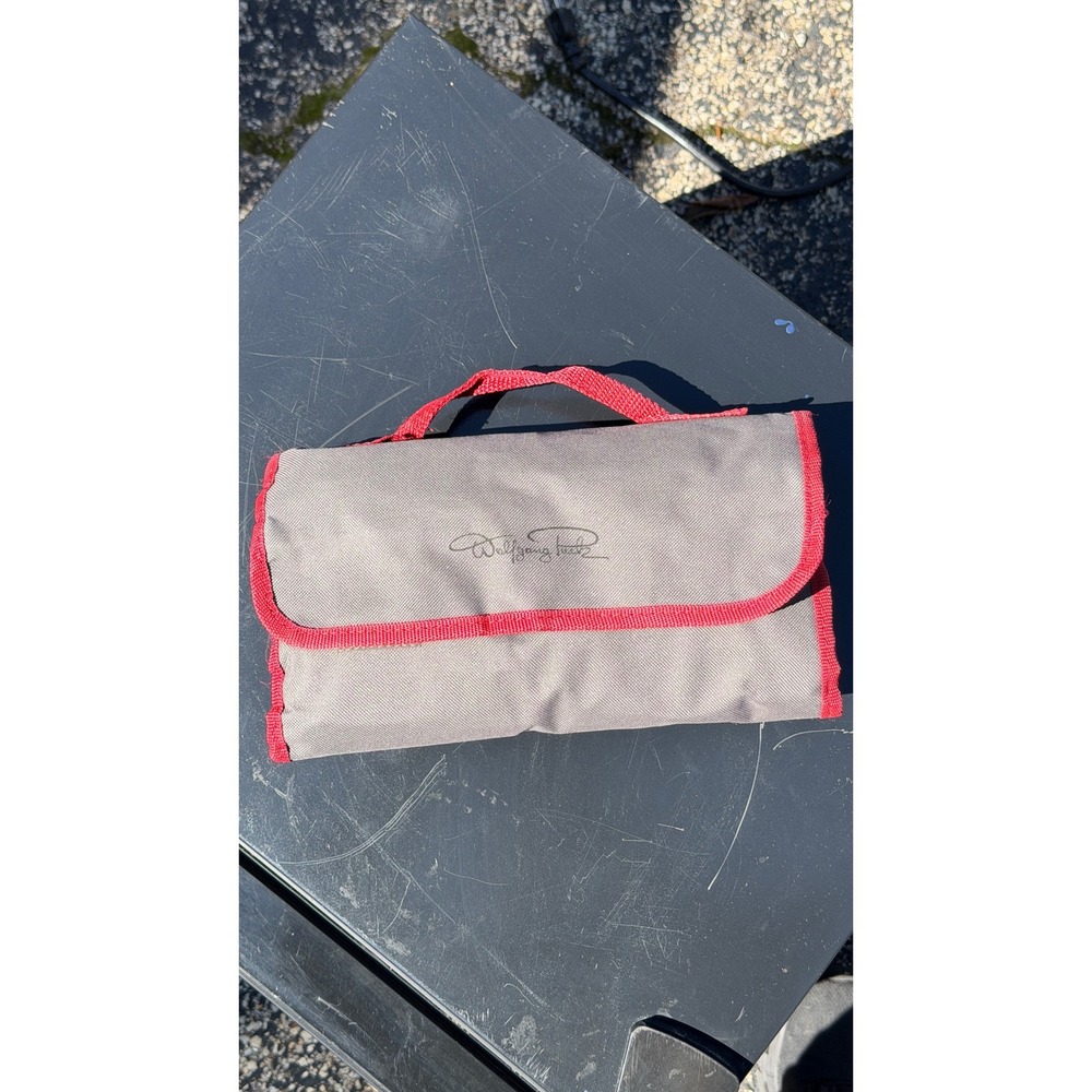 Wolfgang Puck Kitchen Tool Set with Grey Red Travel Roll Up Case 9 Piece Gadgets